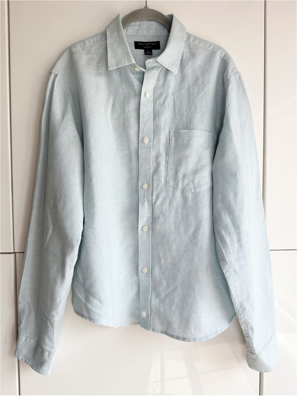 Banana Republic Linen Blend Button Up Shirt Sea Foam Green Slim Fit Size Large